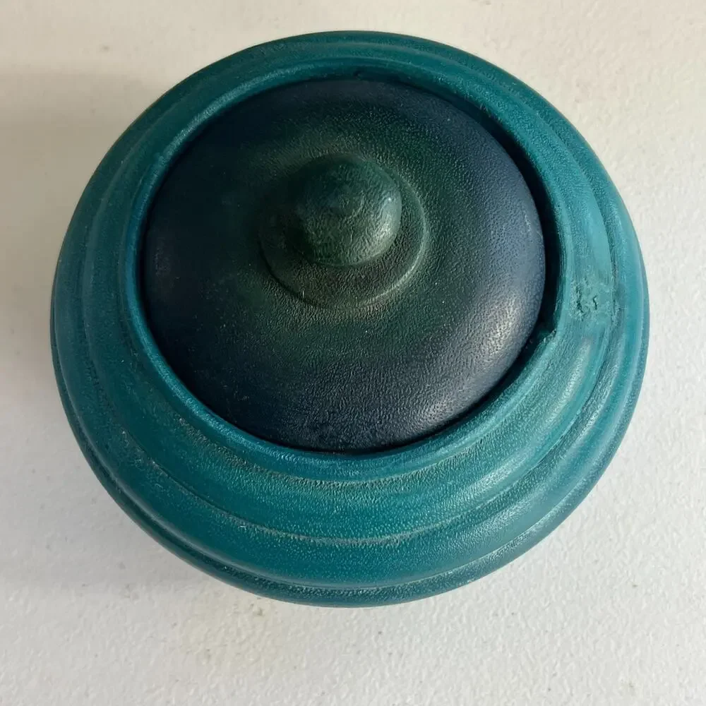 Vintage Lathe Turned Wooden Trinket Box with Lid Ombre Blue Teal